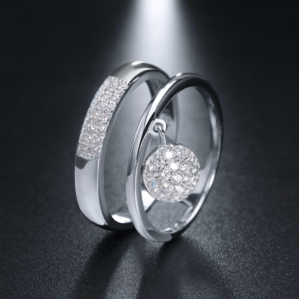 Doppelter Silberring mit Zirkonia Diamanten & Charm - Perla d'Oro # Perla d'Oro