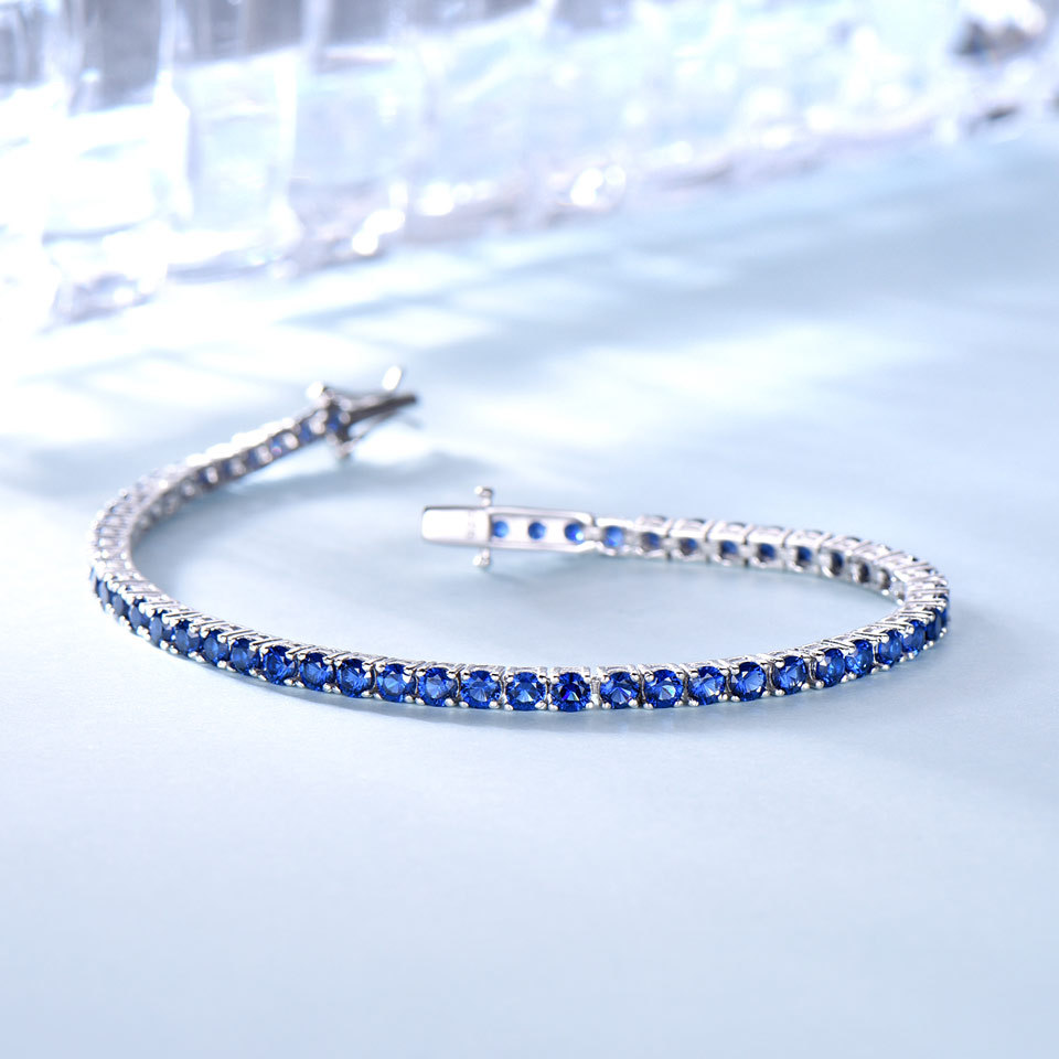 Tennis Armband aus Sterling Silber mit saphirblauem Zirkonia Diamanten - Perla d'Oro #