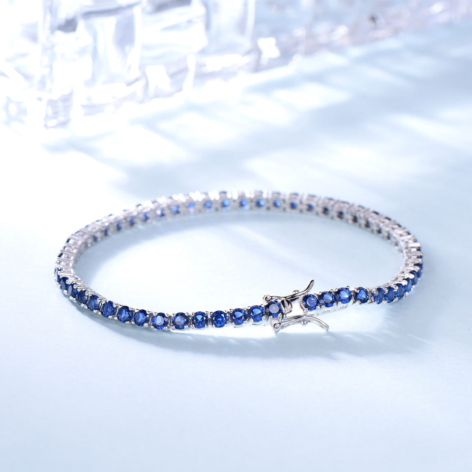 Tennis Armband aus Sterling Silber mit saphirblauem Zirkonia Diamanten - Perla d'Oro #