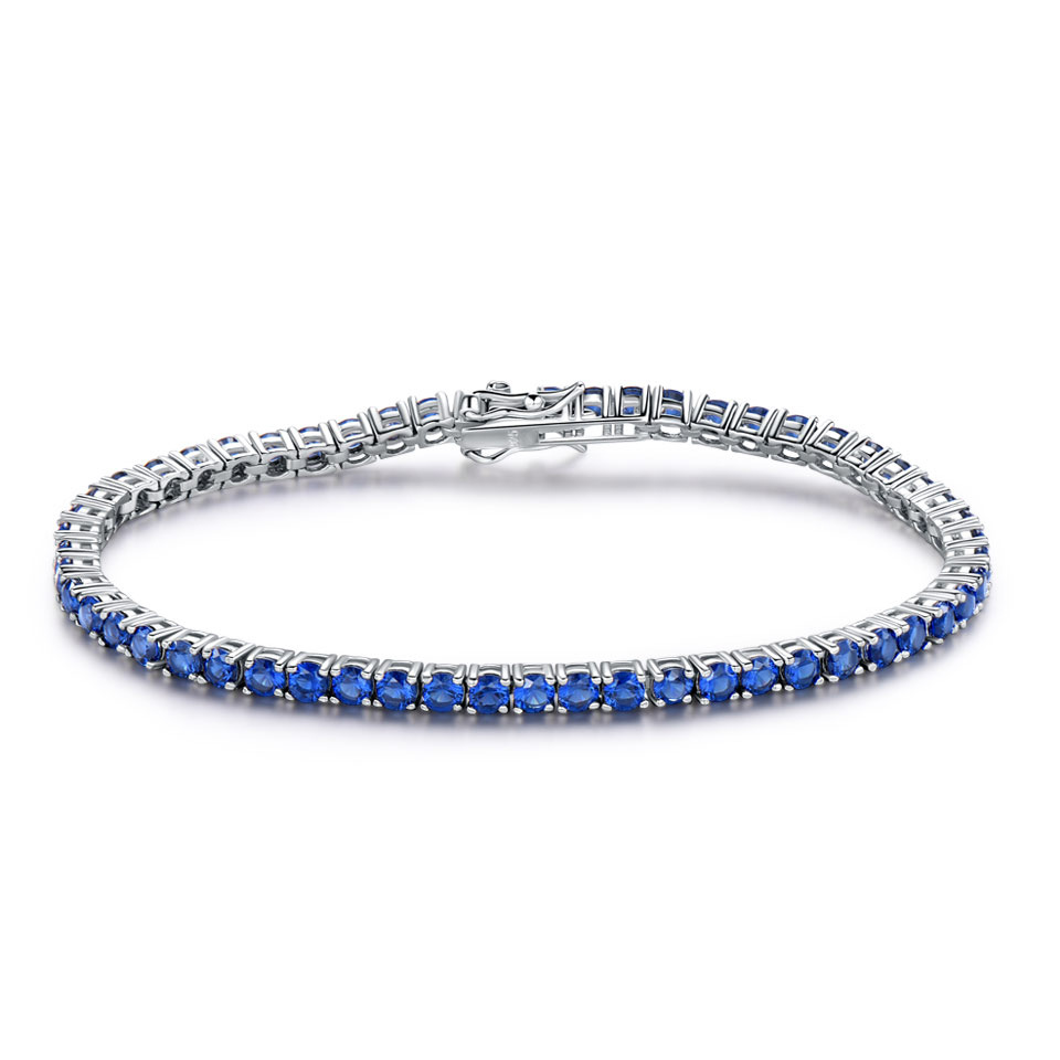 Tennis Armband aus Sterling Silber mit saphirblauem Zirkonia Diamanten - Perla d'Oro #