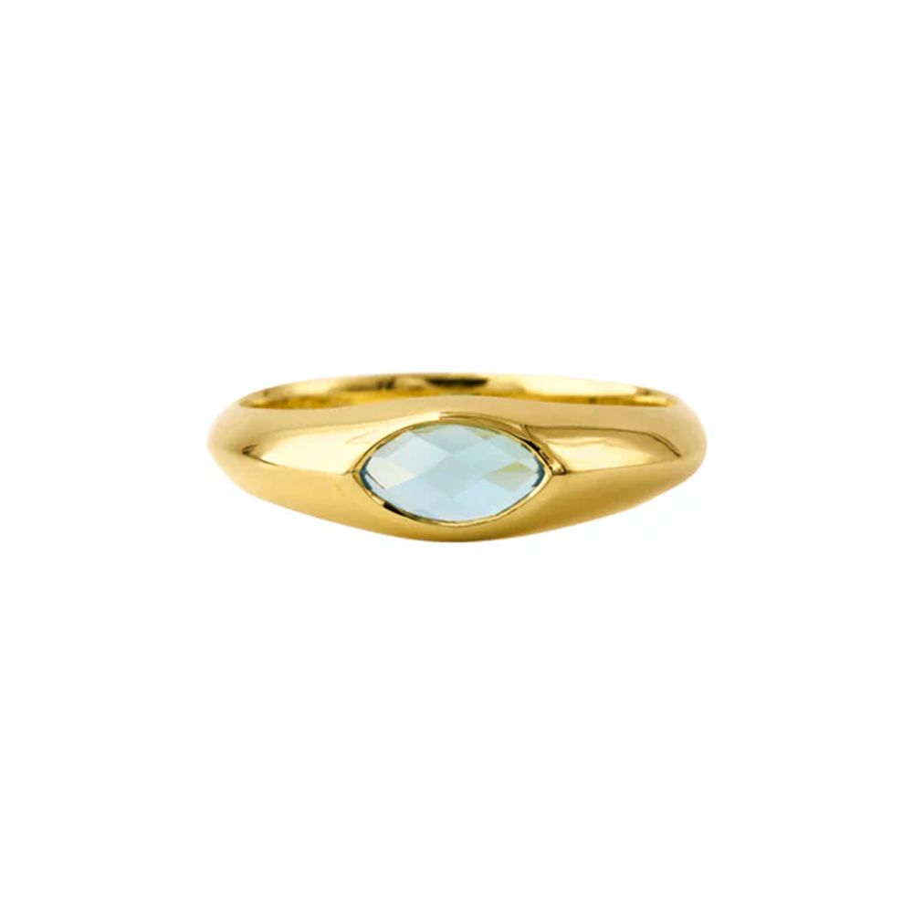 Topas Ring aus 925 Silber, Damen, 18k goldplattiert, mit ovalem hellblauem Stein