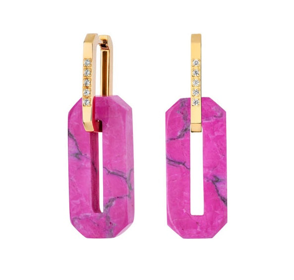 Vergoldete Creolen mit Zirkonia und Pink Howlith – italienische Eleganz für jeden Anlass.