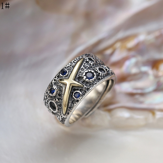 Silberring mit Saphir & Zirkonia in Stern Motiv - Perla d'Oro