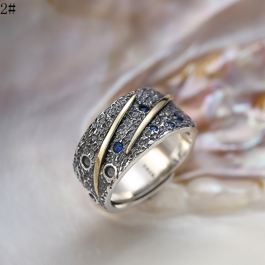 Silberring mit Saphir & Zirkonia in Astralem Motiv - Perla d'Oro