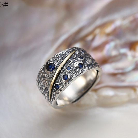 Silberring mit Saphir & Zirkonia in Astral Motiv - Perla d'Oro