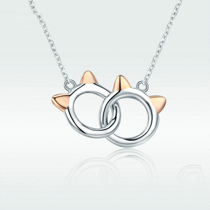 Zwillings-Katzen-Halskette aus Sterlingsilber - Perla d'Oro #