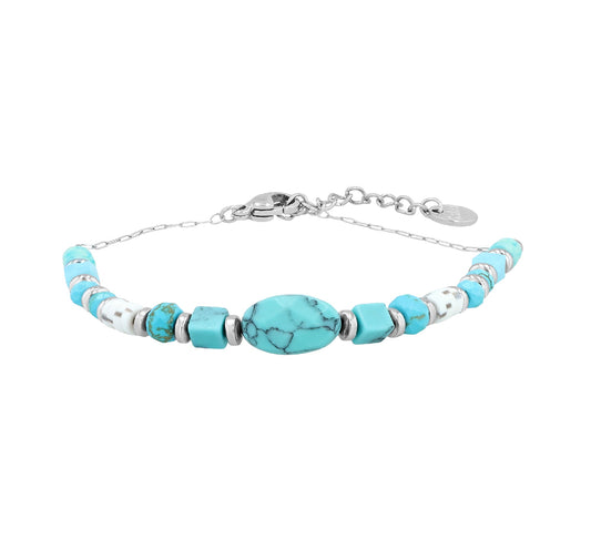 Edelstahlarmband mit Naturstein – Türkis - Perla d'Oro