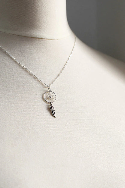 Silberkette mit Traumfänger-Anhänger von MadamLili – 925 Sterling Silber, Federanhänger.