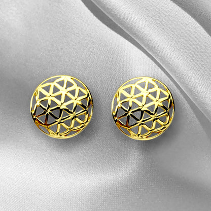 Vergoldete Silber-Ohrringe mit Lebensbaum-Motiv, 925er Silber, filigranes Gitterdesign.