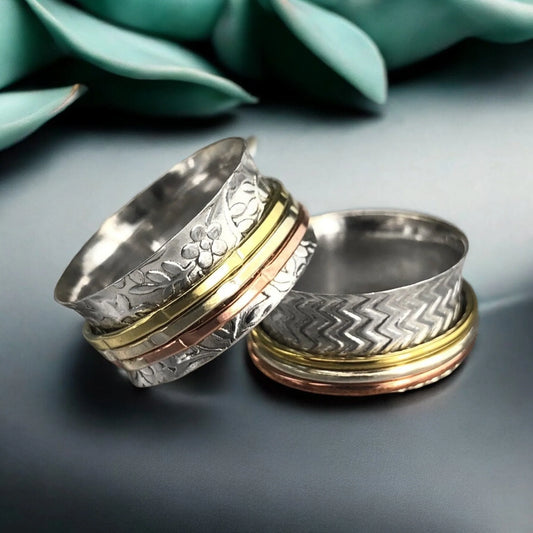 Floraler Meditationsring aus 925 Silber von MadamLili – handgefertigt, florales Muster, mehrfarbige Akzente