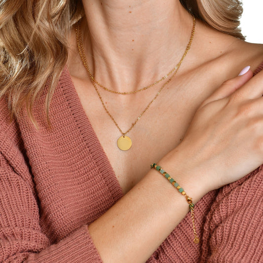 Edelsteinarmband Grün Aventurin – Gold - Perla d'Oro