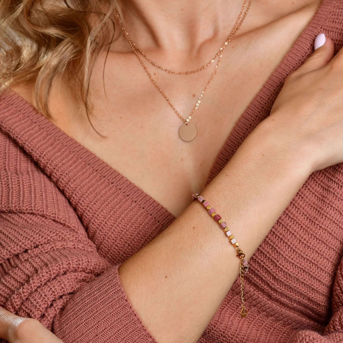 Edelsteinarmband Rot Aventurin – Gold - Perla d'Oro