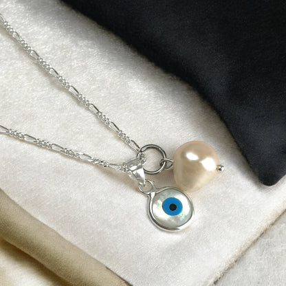 MadamLili Silberkette mit Nazar Auge und Süßwasserperle-Anhänger – elegante 925er Kette