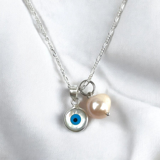Silberkette mit Nazar Auge und Süßwasserperle-Anhänger von MadamLili – elegante 925er Kette