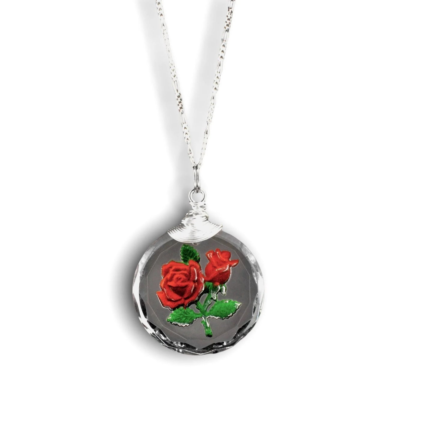 Rose Glas Anhänger mit Kette 925 Silber – MadamLili Silberkette mit Rosenglasanhänger