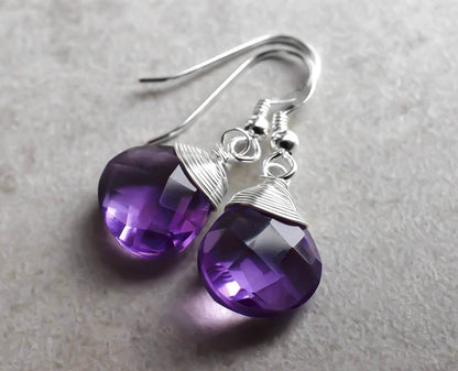 Amethyst-Tropfen Ohrringe aus 925 Sterling Silber, facettierte violette Tropfen, handgefertigt