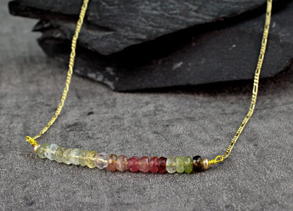 Turmalin Edelsteinkette vergoldet aus 925 Silber von MadamLili – handgefertigt in Deutschland, farbverlaufene Turmaline