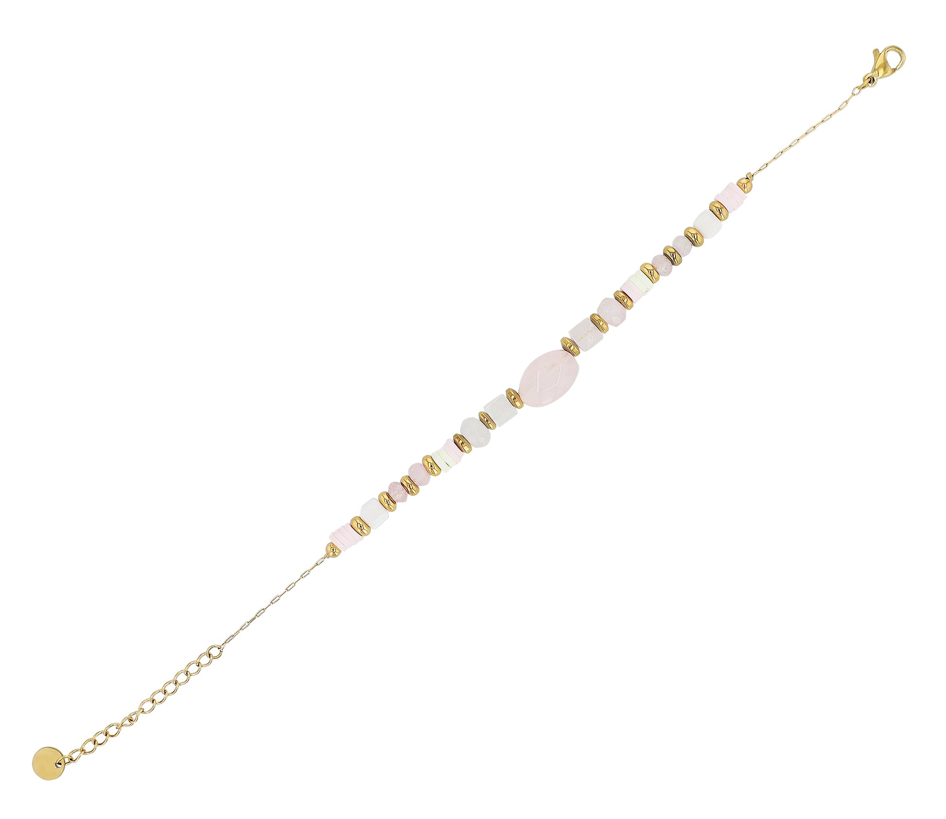 Edelstahlarmband mit Naturstein – Rosenquarz - Perla d'Oro