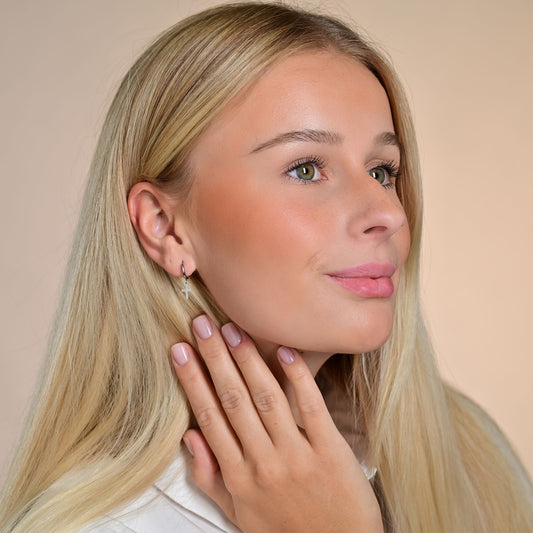 Edelstahl Creolen mit Kreuzanhänger - Perla d'Oro