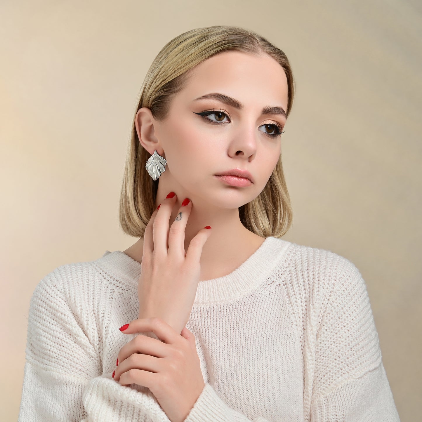 Edelstahl Ohrstecker Lia Blatt-Design - Perla d'Oro