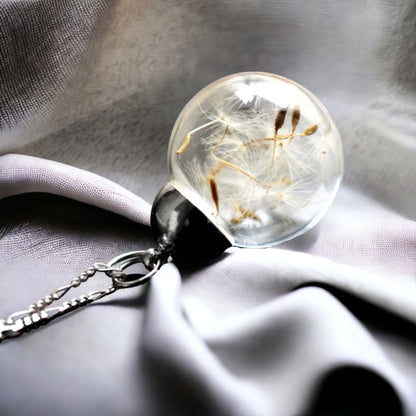 Silberkette mit echten Pusteblumen-Samen von MadamLili, 925er Silber, handgeblasene Glaskugel 2cm