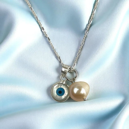 MadamLili Silberkette mit Nazar Auge und Süßwasserperle-Anhänger – elegante 925er Kette mit Nazar-Auge und Perle.