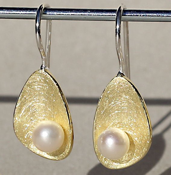 Ohrhänger mit Süßwasserperlen vergoldet Lunaris long - Perla d'Oro