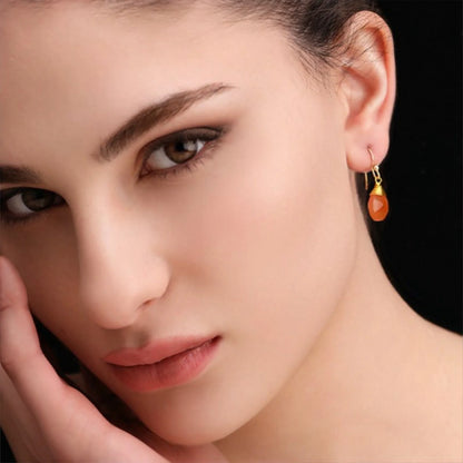 Vergoldete 925er Silber Ohrringe mit Karneol-Tropfen in Orange – elegante, facettierte Tropfen-Schmuck