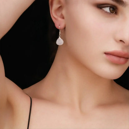 Silberohrringe mit echtem Mondstein, tropfenförmig, 925 Sterling Silber, eleganter Mondlicht-Look.