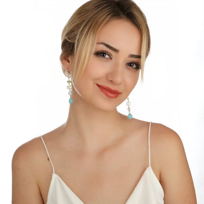 Edelsteinohrringe Seraphina Mare aus 925er Silber von MadamLili, lange Tropfenohrringe mit türkisblauen Steinen