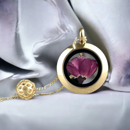 MadamLili Silberkette vergoldet mit Japanische Kirschblüte Medaillon – 925er Silber, Kirschblüten-Glasmedaillon