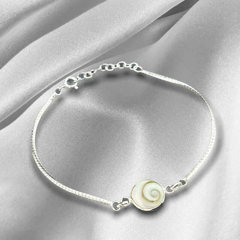 925 Sterling Silber Armband Shiva Auge mit elegantem Operculum und feiner Gliederstruktur für Damen.