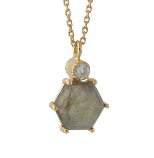 Silbercollier mit Labradorit & Mondstein vergoldet - Perla d'Oro