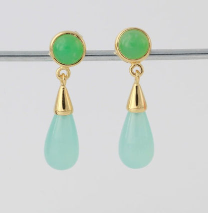 Silberohrstecker mit Chrysopras & Chalcedon, 18ct vergoldet - Perla d'Oro