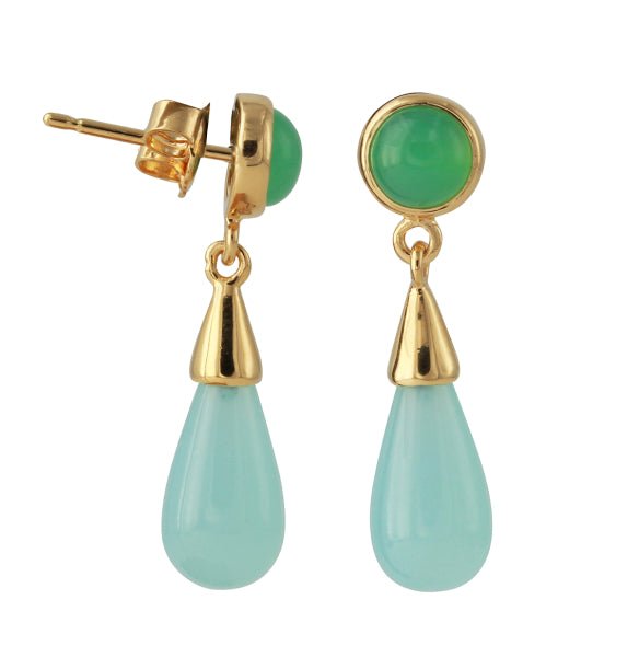 Silberohrstecker mit Chrysopras & Chalcedon, 18ct vergoldet - Perla d'Oro