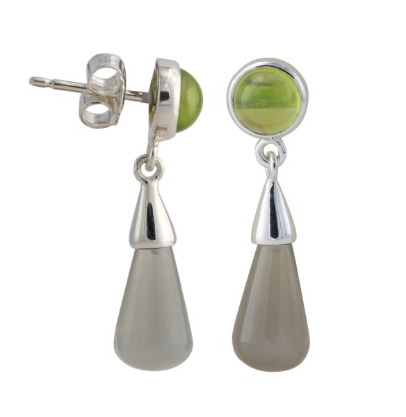 Silberohrstecker mit Peridot & Mondstein - Perla d'Oro
