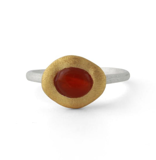 Silberring mit Karneol, 18ct vergoldet - Perla d'Oro