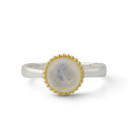 Silberring mit Mondstein 8mm, 18ct vergoldet - Perla d'Oro
