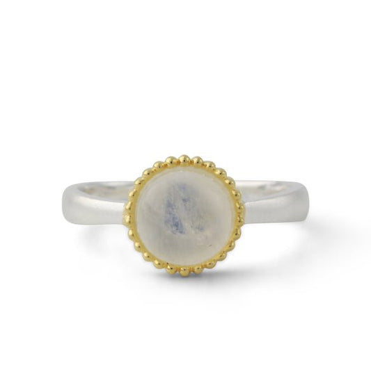 Silberring mit Mondstein 8mm, 18ct vergoldet - Perla d'Oro