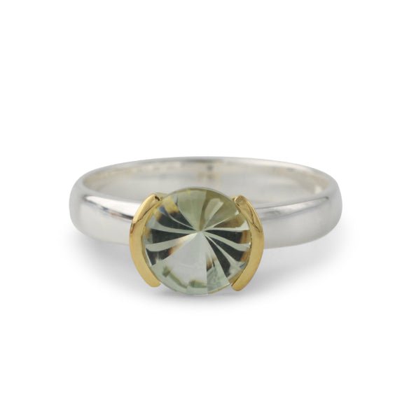 Silberring mit Prasiolith 8mm, 18ct vergoldet - Perla d'Oro