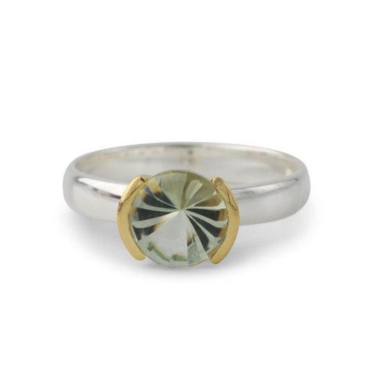 Silberring mit Prasiolith 8mm, 18ct vergoldet - Perla d'Oro