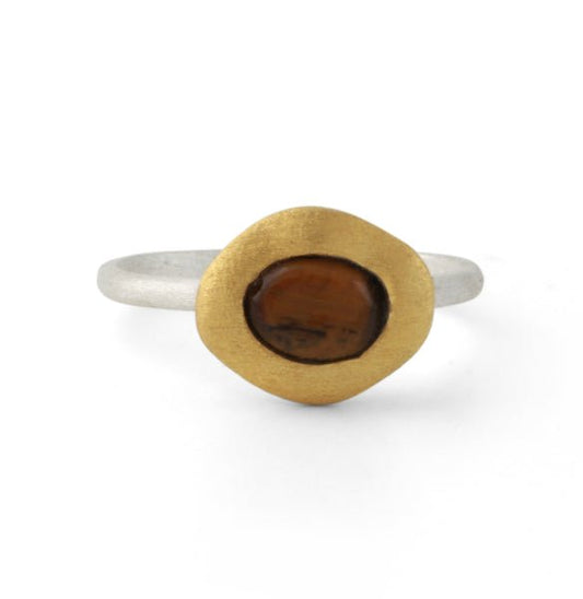 Silberring mit Tigerauge, 18ct vergoldet - Perla d'Oro