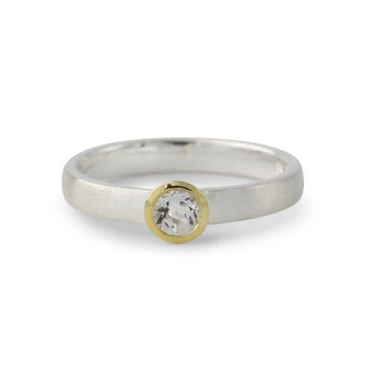 Silberring mit Topas weiß, 18ct vergoldet - Perla d'Oro