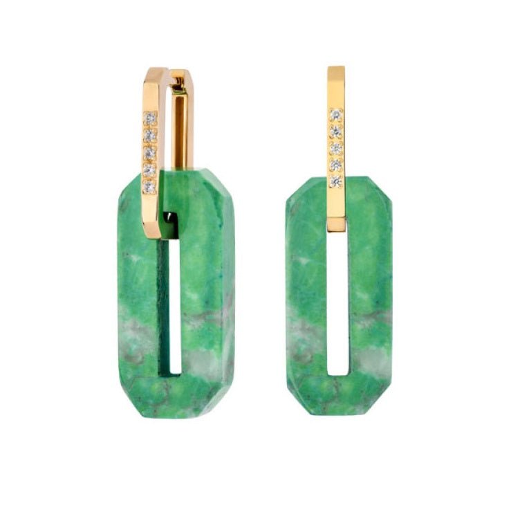 Vergoldete Creolen mit Zirkonia und Light Green Howlith, handgefertigt für italienische Eleganz von Perla Doro.