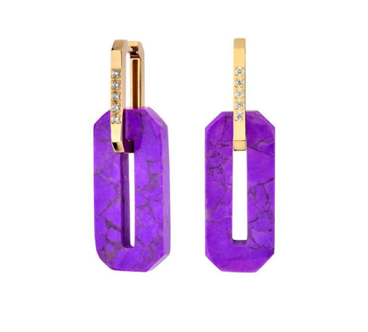 Vergoldete Creolen mit Zirkonia und Purple Howlith, handgefertigt aus 925er Sterlingsilber, elegante Schmuckstücke.