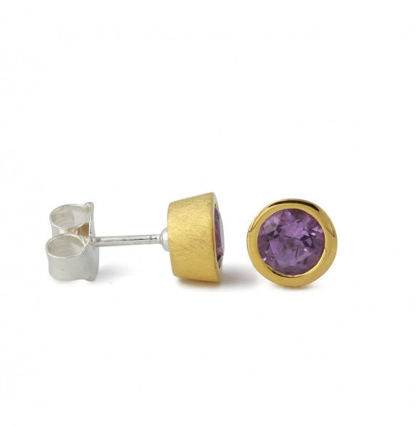 Vergoldeter Silberohrstecker rund Amethyst - Perla d'Oro