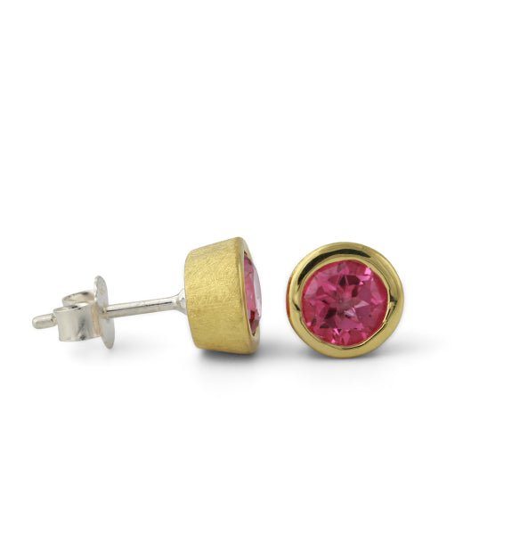 Vergoldeter Silberohrstecker rund Pink Topas - Perla d'Oro